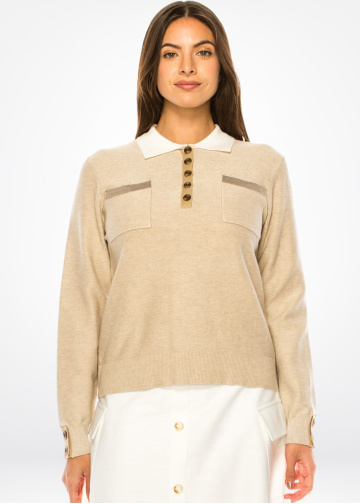 Classic Camel Shirt-Collar Pullover
