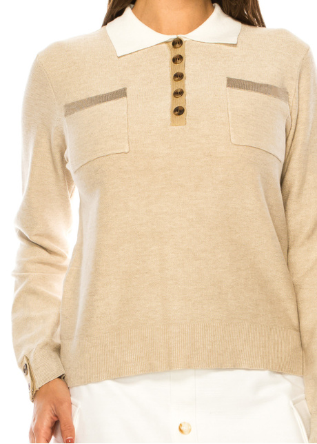 Classic Camel Shirt-Collar Pullover