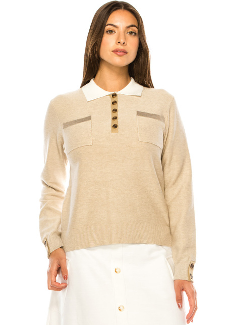 Classic Camel Shirt-Collar Pullover