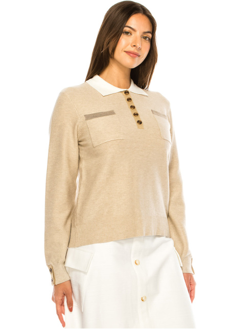 Classic Camel Shirt-Collar Pullover