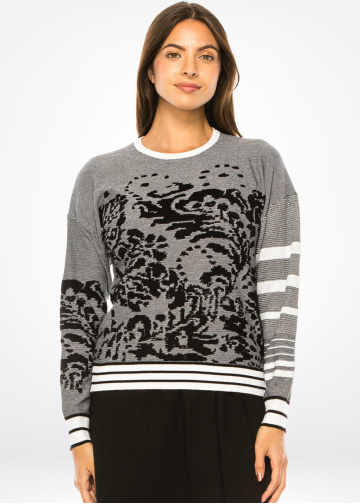 Abstract Noir Striped Sleeve Sweater