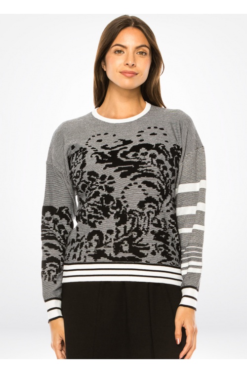 Abstract Noir Striped Sleeve Sweater