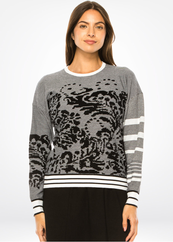Abstract Noir Striped Sleeve Sweater