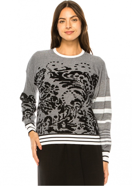 Abstract Noir Striped Sleeve Sweater