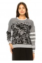 Abstract Noir Striped Sleeve Sweater