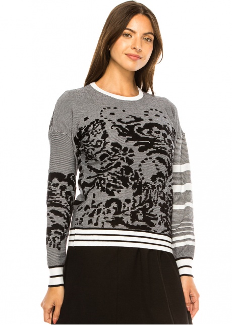 Abstract Noir Striped Sleeve Sweater