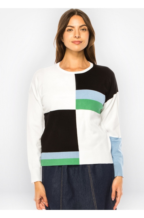 Serene Elegance Color Block Sweater