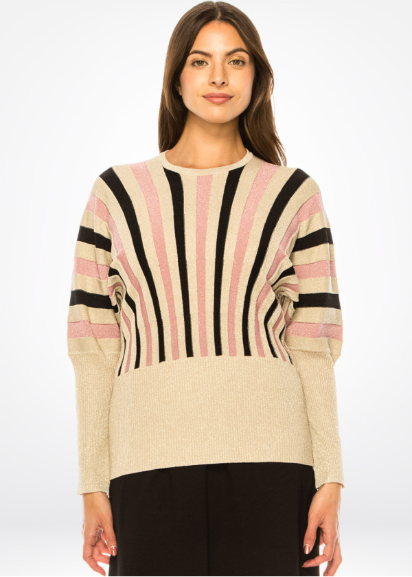 Beige and Blush Artisan Stripe Knit Sweater