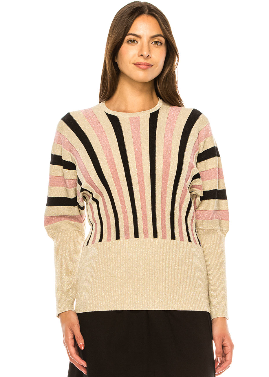 Beige and Blush Artisan Stripe Knit Sweater
