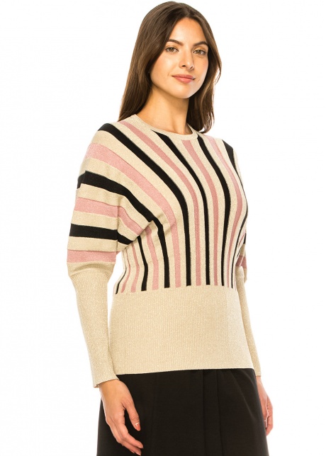 Beige and Blush Artisan Stripe Knit Sweater