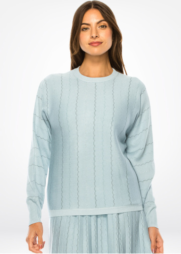 Serene Blue Scalloped Knit Sweater