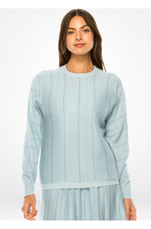 Serene Blue Scalloped Knit Sweater