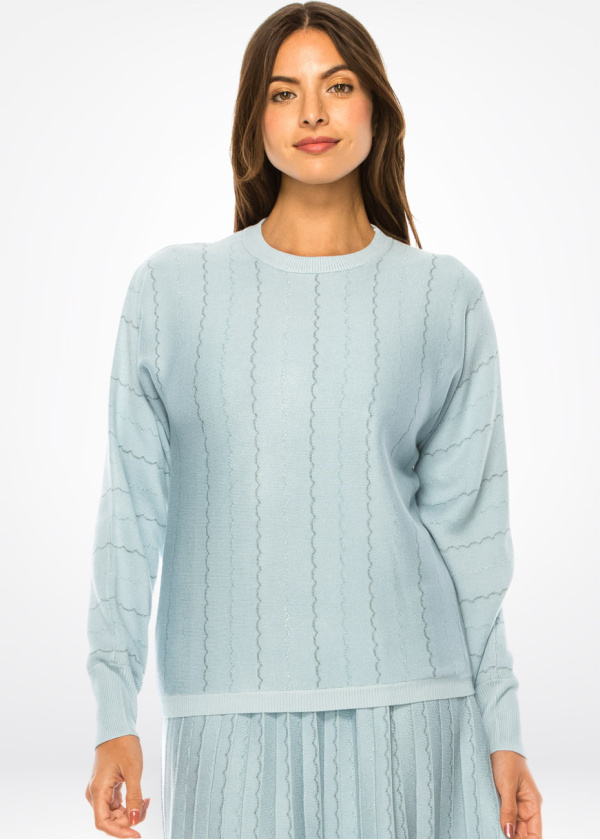 Serene Blue Scalloped Knit Sweater
