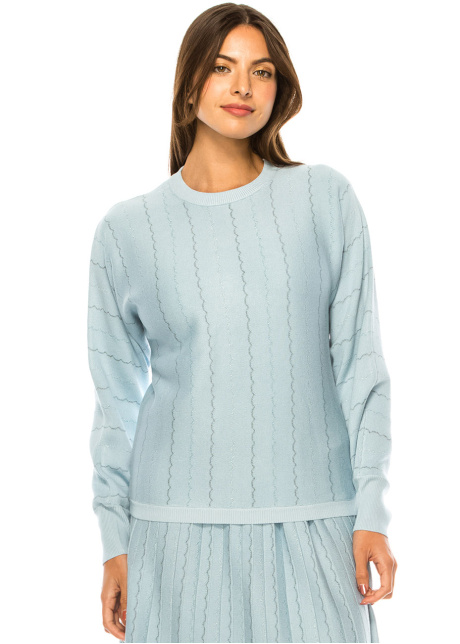 Serene Blue Scalloped Knit Sweater
