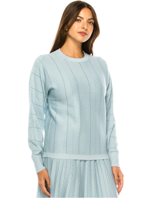 Serene Blue Scalloped Knit Sweater