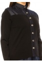 Denim-Trimmed Button-Up Cardigan - Classic Black