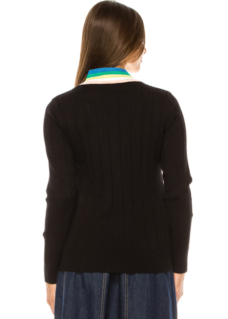 Rainbow Trim Black Cardigan – Playful Accent