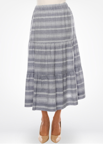 Blue Stripes Tiered Midi Skirt