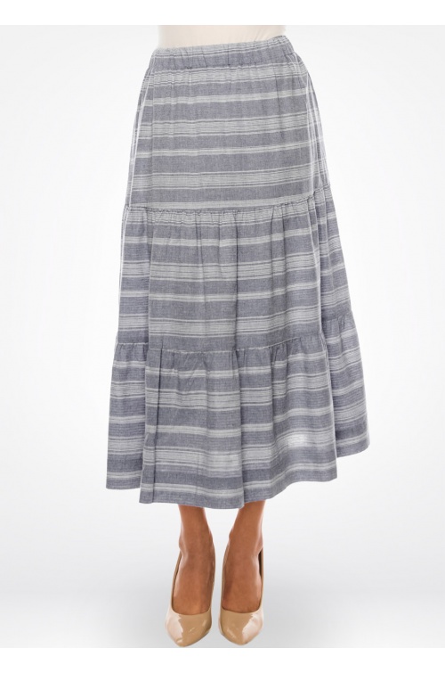Blue Stripes Tiered Midi Skirt