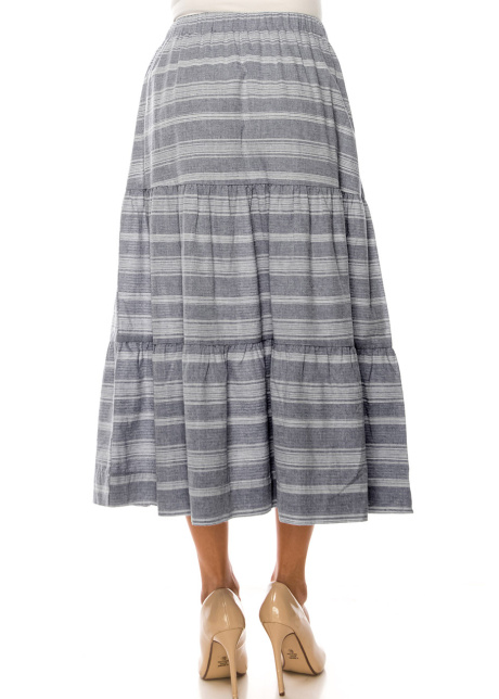 Blue Stripes Tiered Midi Skirt