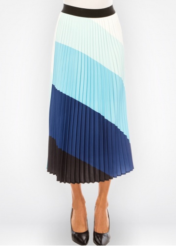 Skyline Blue Block Pleated Skirt | Modest Women Clothing