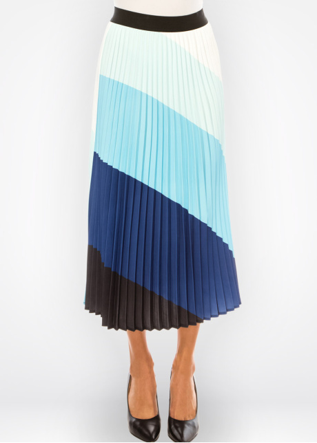 Skyline Blue Block Pleated Skirt