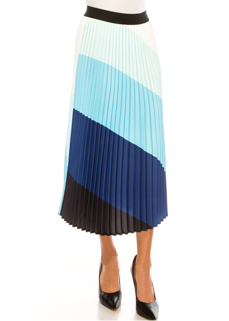 Skyline Blue Block Pleated Skirt