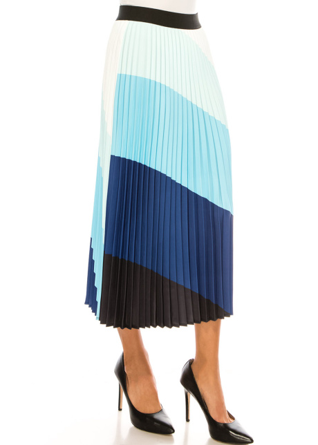 Skyline Blue Block Pleated Skirt