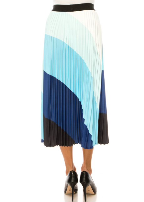 Skyline Blue Block Pleated Skirt