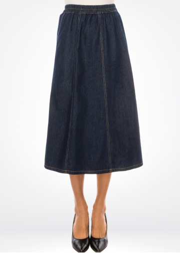 Navy Stitched Denim Skirt