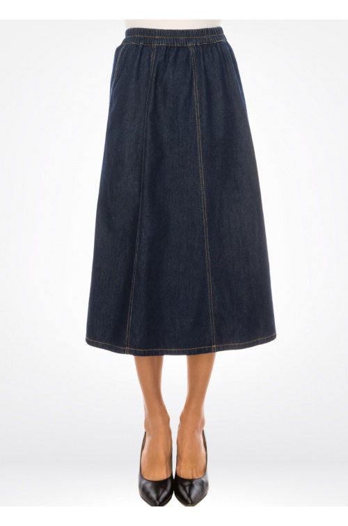 Navy Stitched Denim Skirt