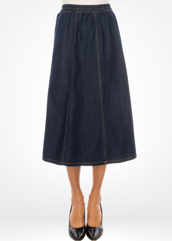 Navy Stitched Denim Skirt
