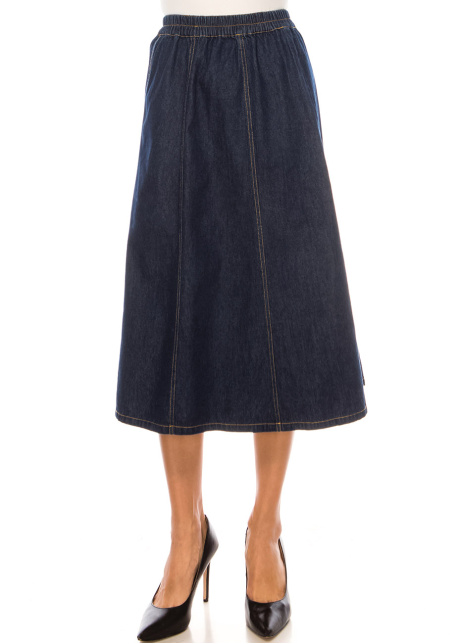 Navy Stitched Denim Skirt
