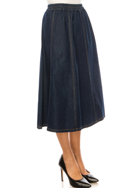 Navy Stitched Denim Skirt