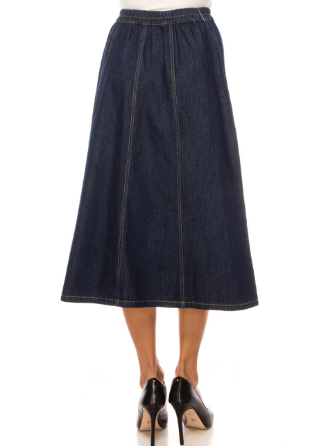 Navy Stitched Denim Skirt