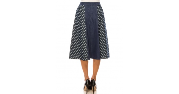 Denim Mosaic Panel Skirt | Modest Women Clothing - YAL New York