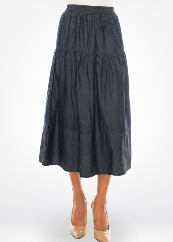 Denim Essential Tiered Midi Skirt