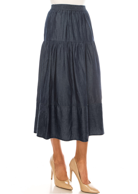 Denim Essential Tiered Midi Skirt