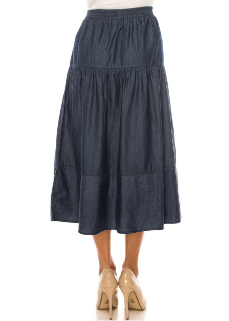 Denim Essential Tiered Midi Skirt