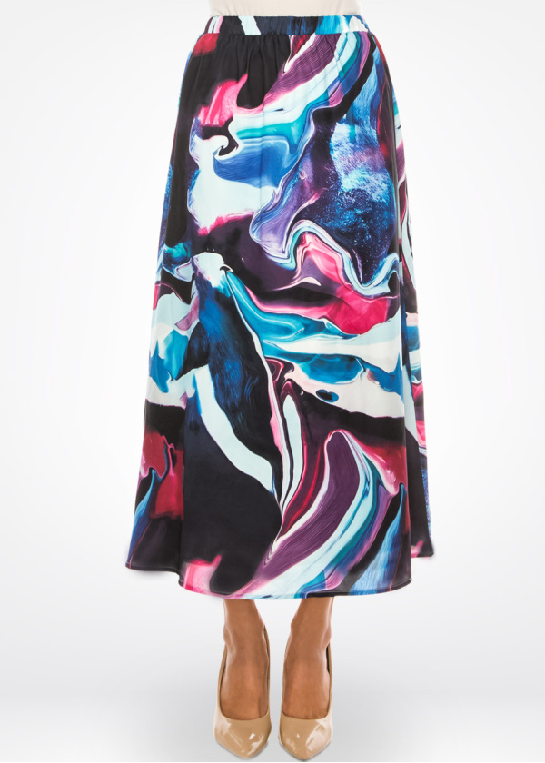 Multi-Hued Painterly A-Line Skirt
