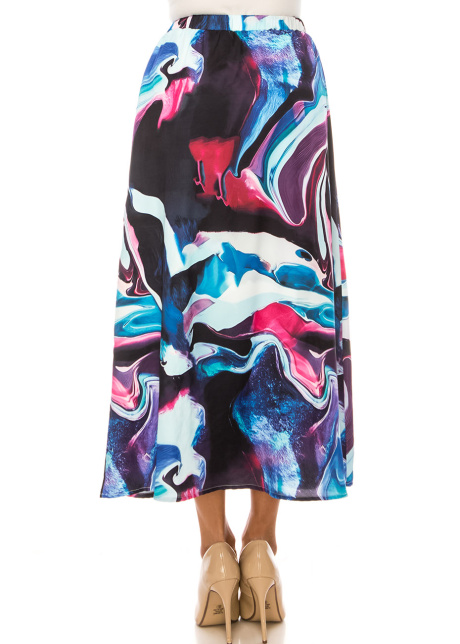 Multi-Hued Painterly A-Line Skirt