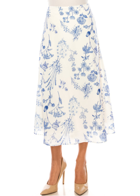 Floral Midi Skirt - Classic Blue on White