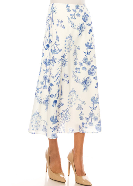 Floral Midi Skirt - Classic Blue on White