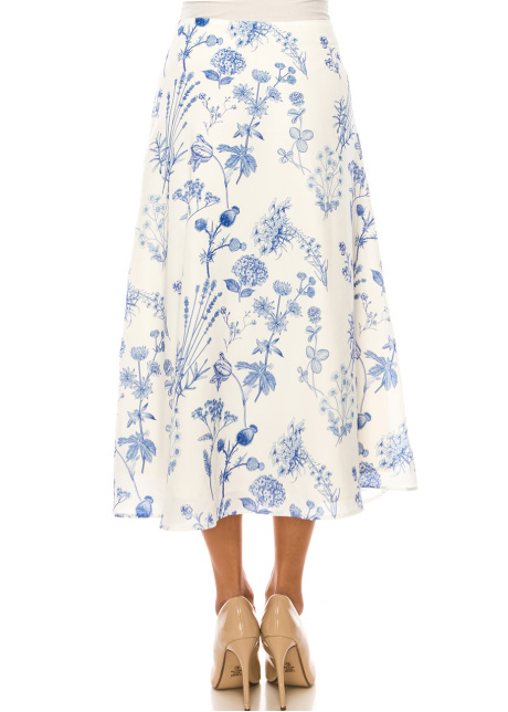 Floral Midi Skirt - Classic Blue on White
