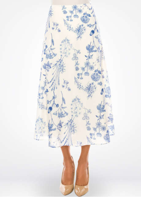 Floral Midi Skirt - Classic Blue on White