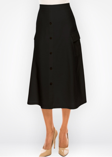 Onyx Pocketed A-Line Midi Skirt