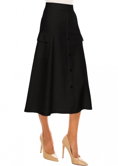 Onyx Pocketed A-Line Midi Skirt