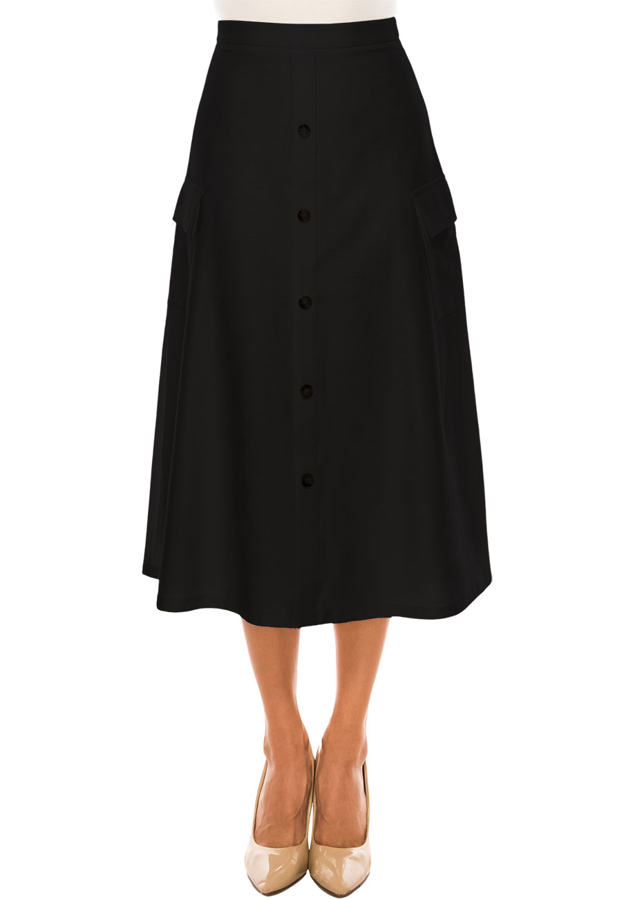 Onyx Pocketed A-Line Midi Skirt
