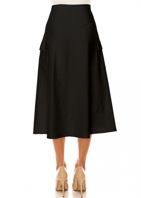 Onyx Pocketed A-Line Midi Skirt