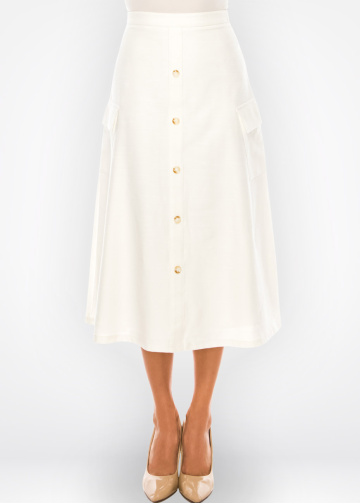 White Pocketed A-Line Skirt
